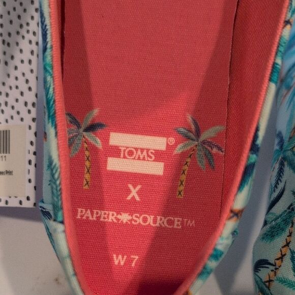 Toms x Paper Source Soft Blue Palm Trees Alpargata Slip-Ons Flat Shoes Size 7 - Picture 8 of 13